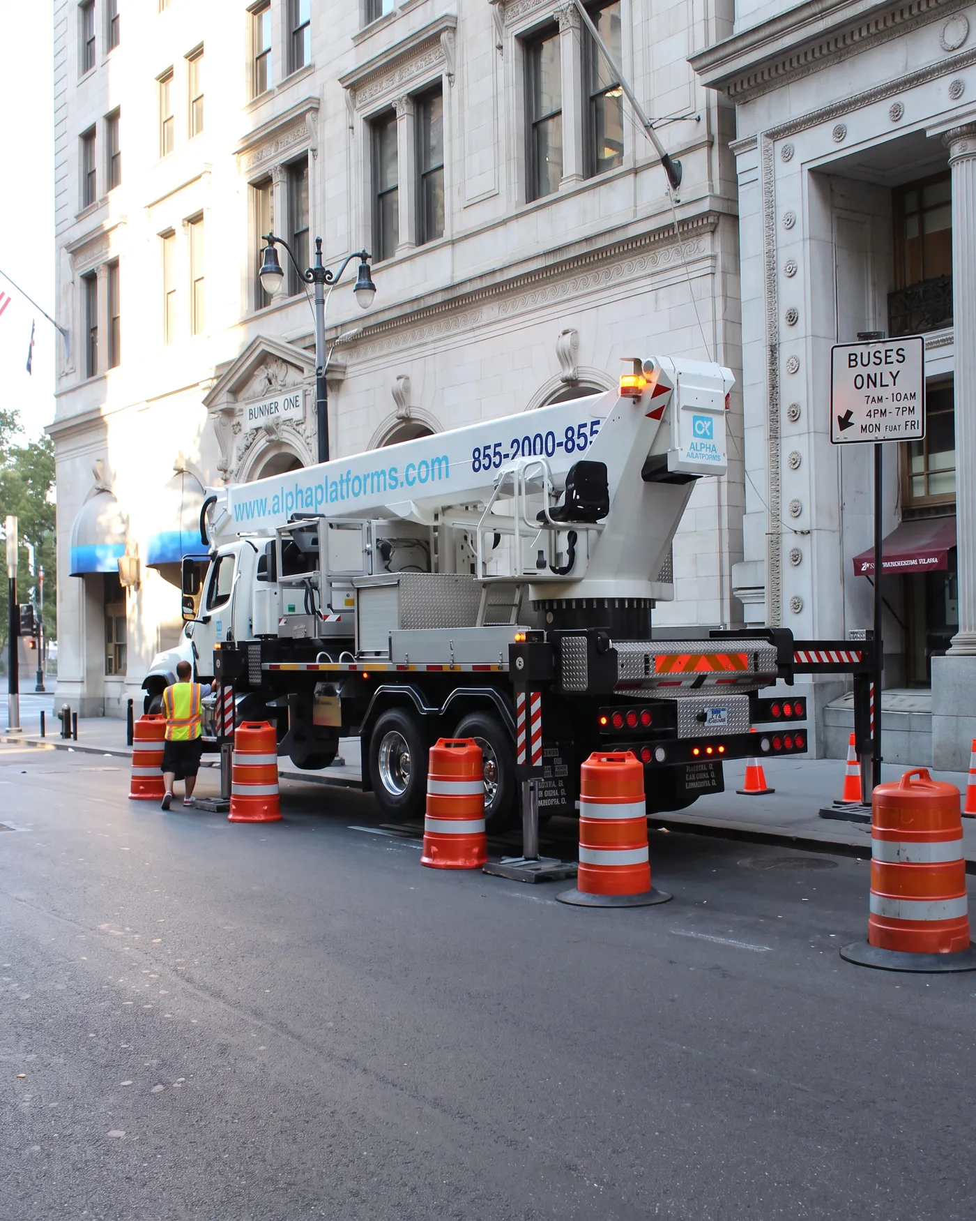 Truck set up on the block with the zone marked out